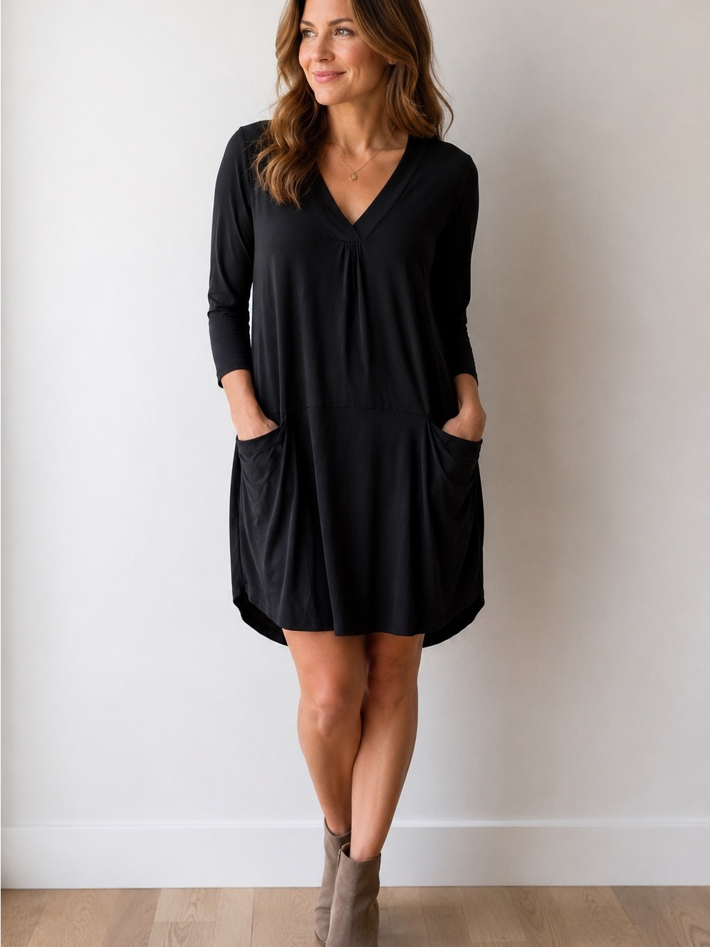 Dolan Black Pocket Tunic Dress Soft Cottage Coastal Grandma XS Boho Lounge Lux